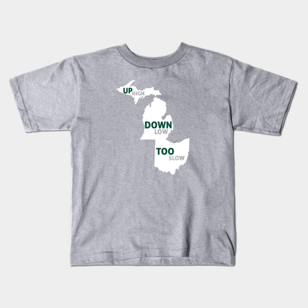 Up High Down Low Too Slow - White and Green Kids T-Shirt by sadsquatch